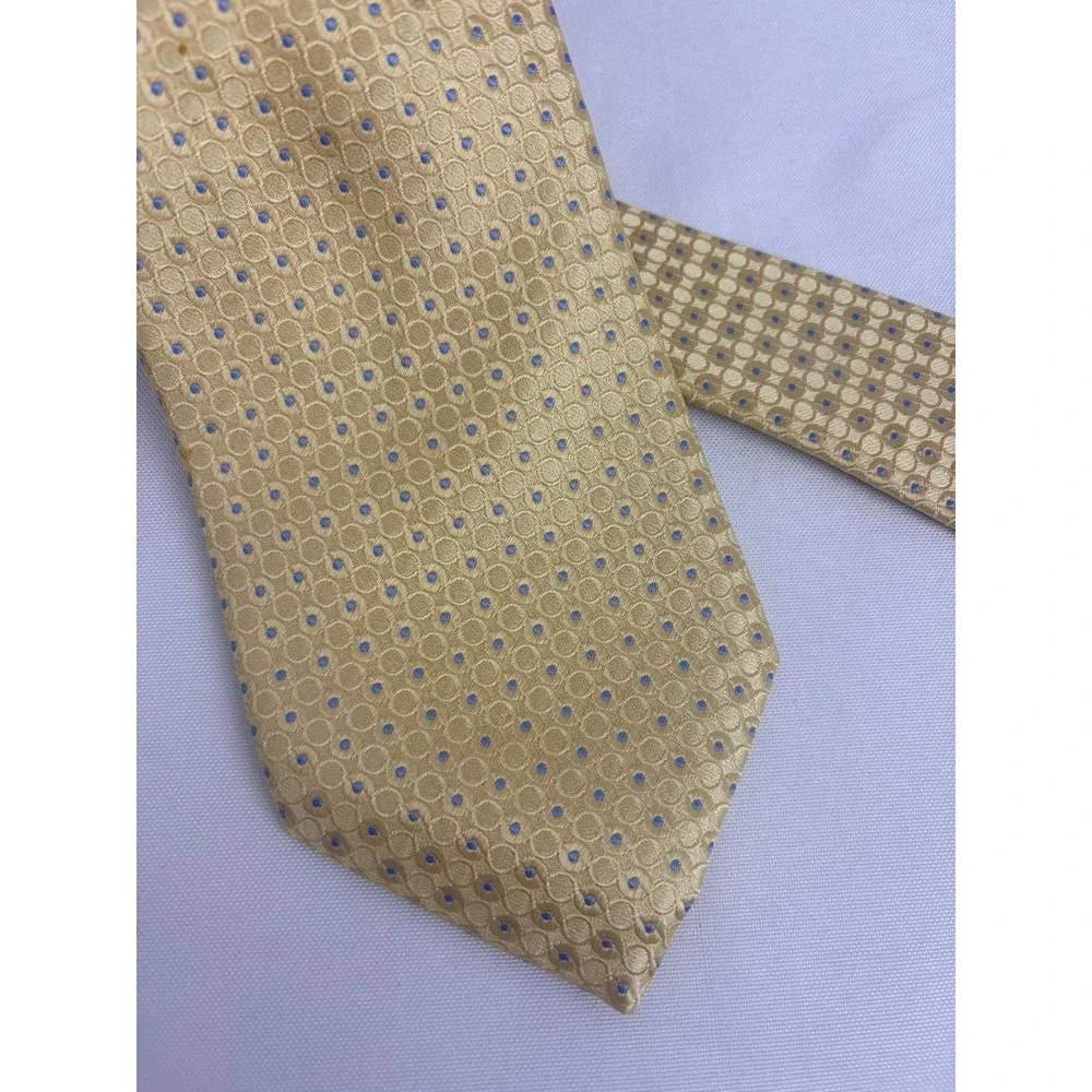 Tasso Elba Spa‎ Mens Gold Blue Micro Dot Geometric Silk Necktie Handmade Tie